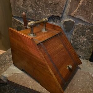 Mahogany Brass Coal Scuttle Purdonium Fireplace Kindling Shovel Vintage Hearth